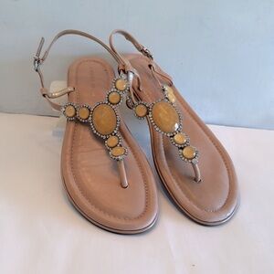 Antonio Melani sandals leather faux jewel  beige flat thongs ankle straps summer